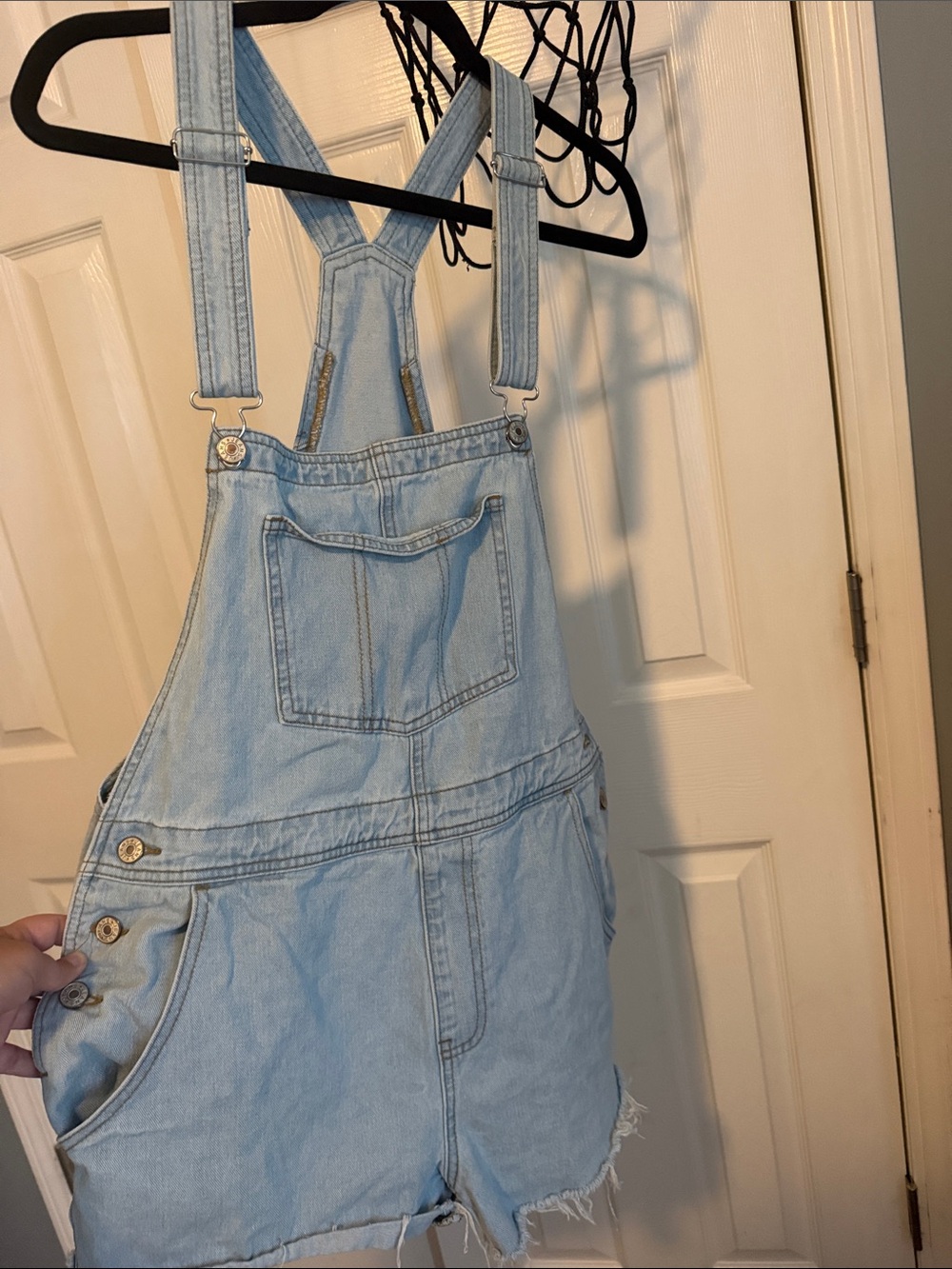 Light Blue Denim Short Overalls for Women